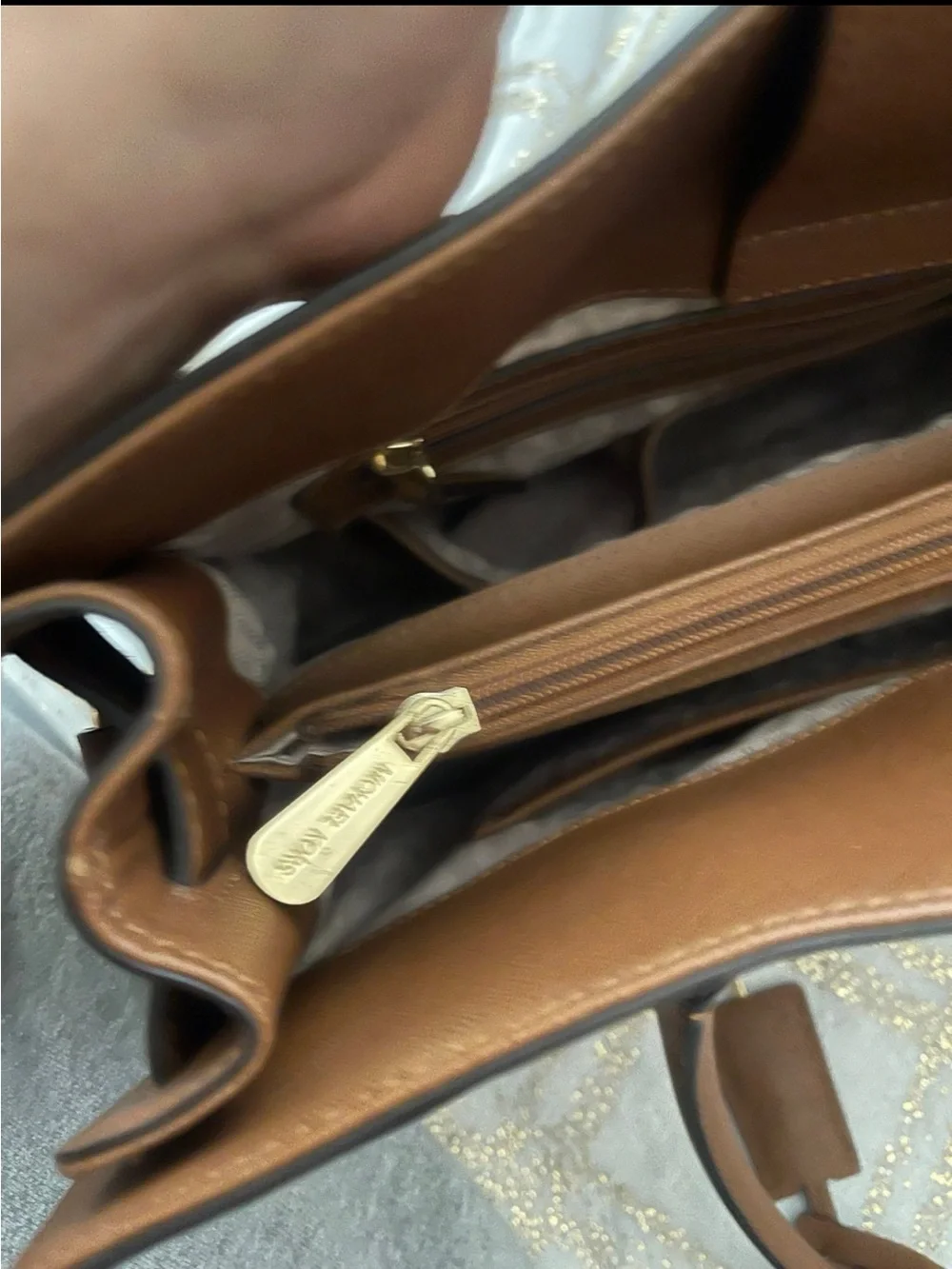 Michael Kors Cognac Saffiano Leather Satchel with Gold Accent
